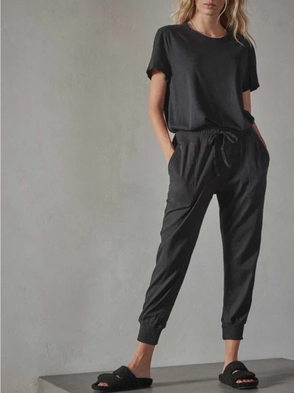 James Perse Mixed Media Jersey Jogger Pant Women Size Small 0 in Black